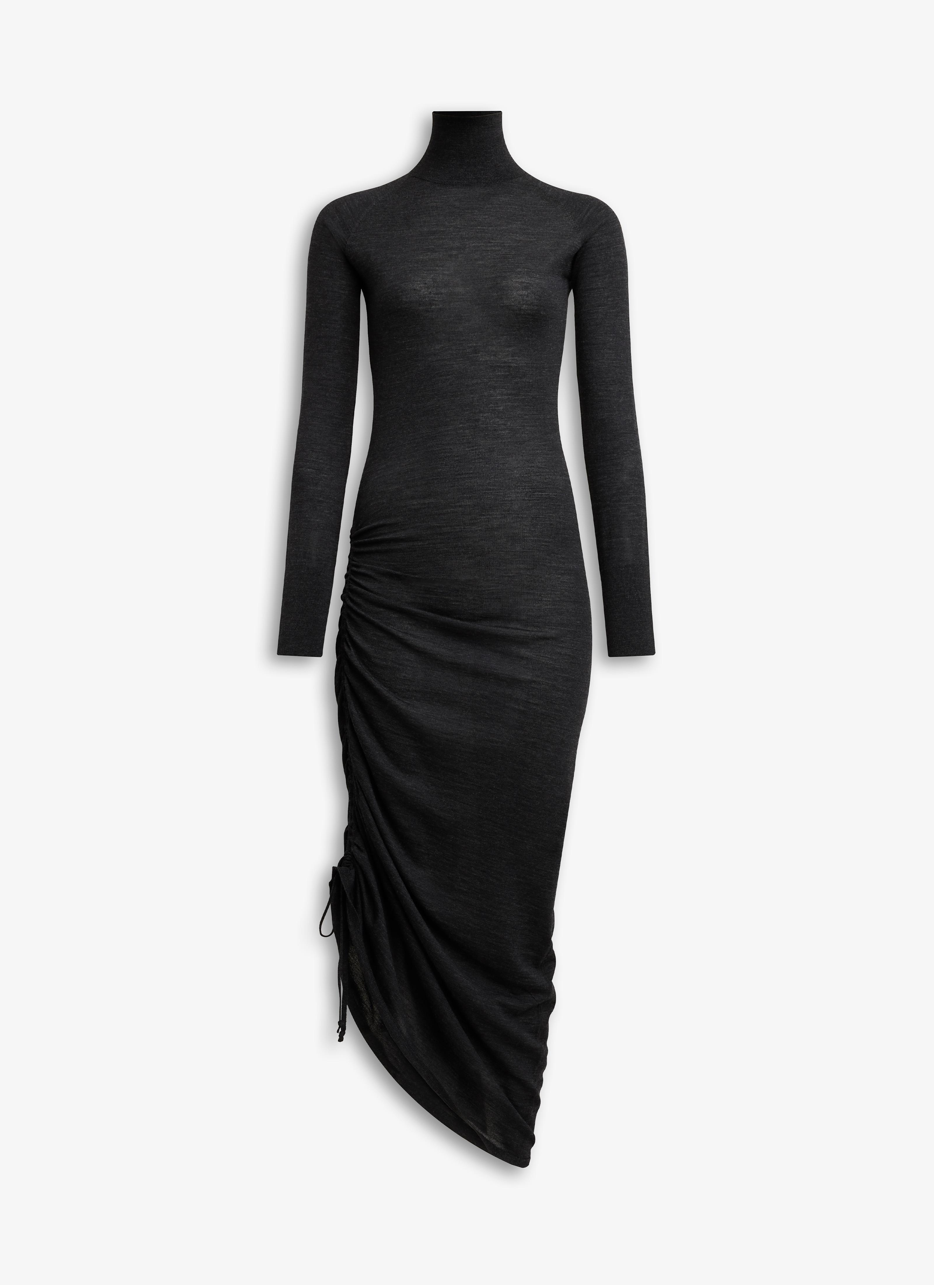 Black LONG SLEEVE DRAPED KNIT DRESS Product Image