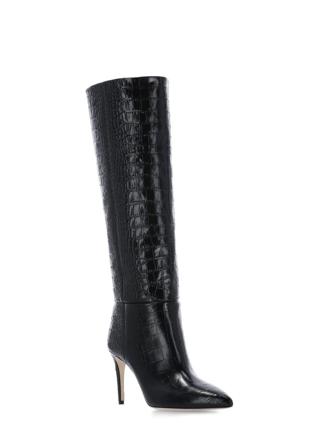 PARIS TEXAS Croc-effect Leather Knee Boots In Black Product Image