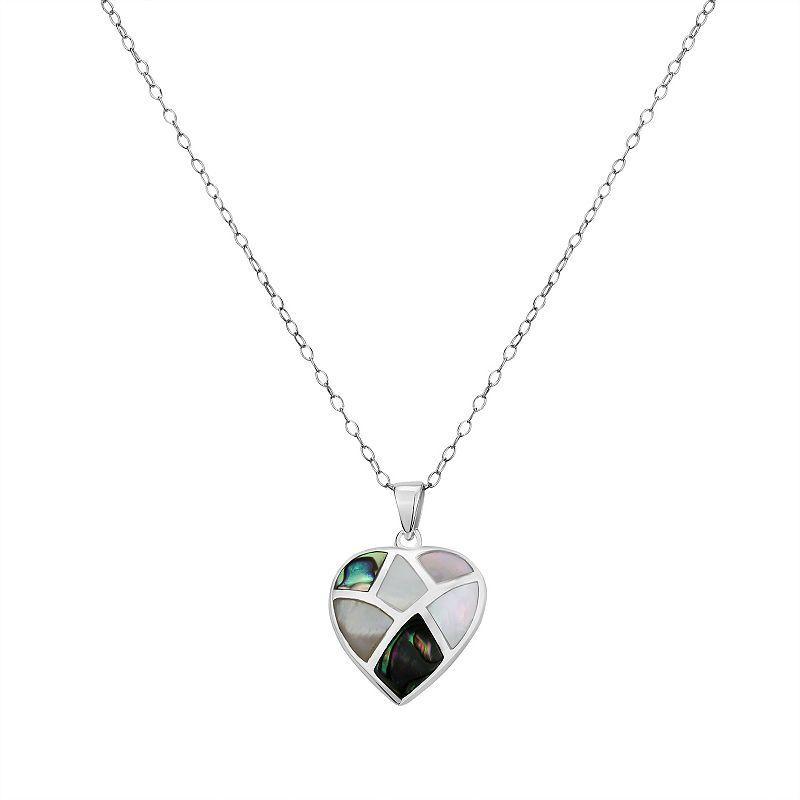 Sterling Silver Abalone & Mother of Pearl Heart Pendant Necklace, Womens Product Image