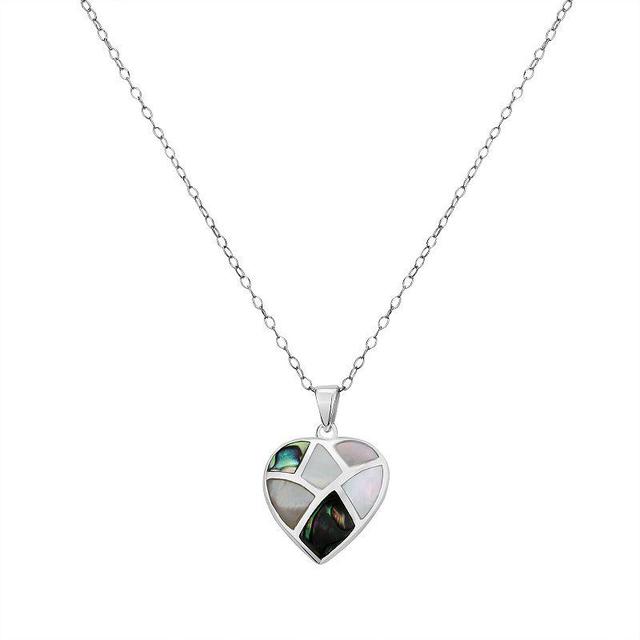 Sterling Silver Abalone & Mother of Pearl Heart Pendant Necklace, Womens Multicolor Product Image