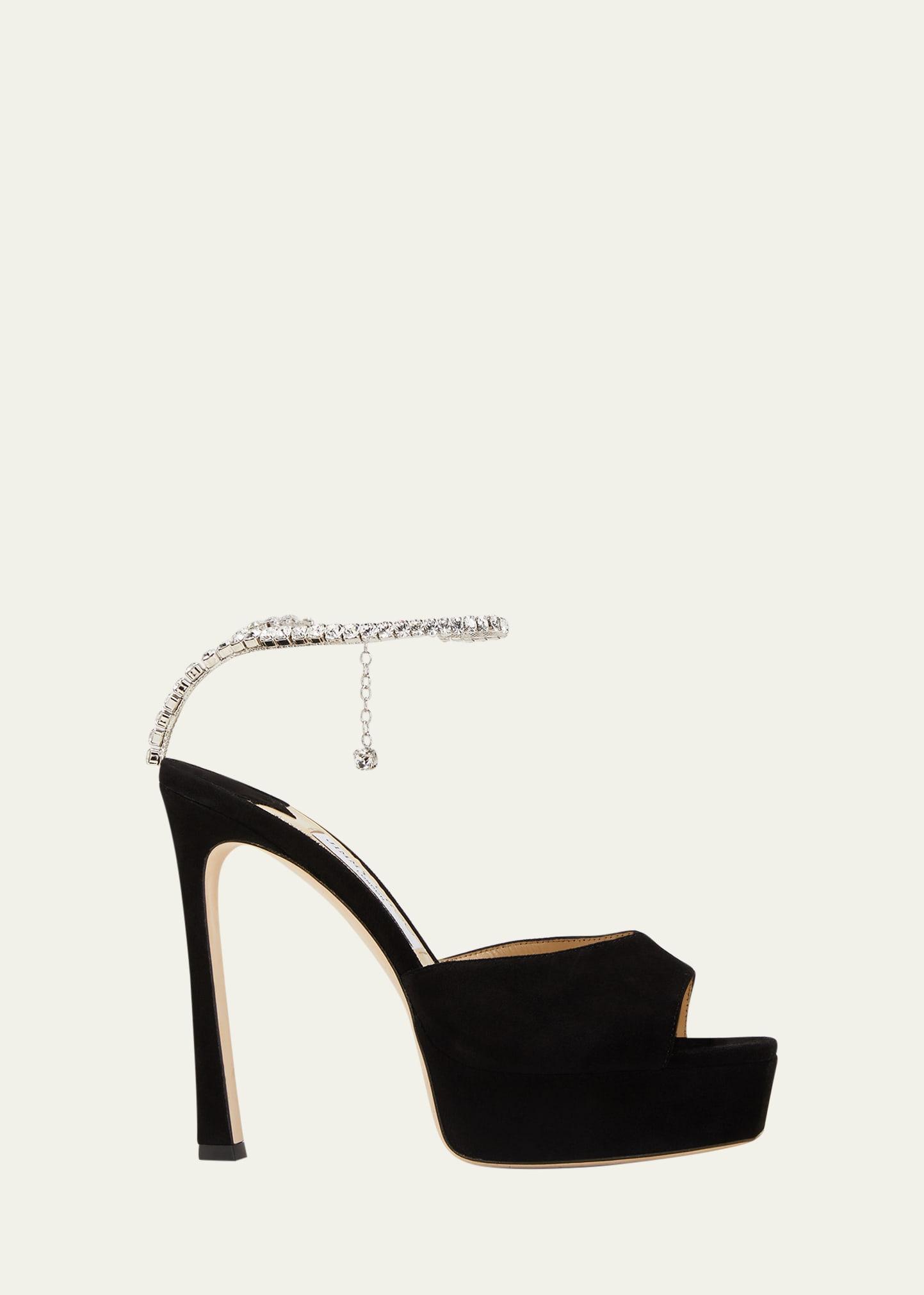 Saeda Suede Crystal Ankle-Strap Platform Sandals Product Image