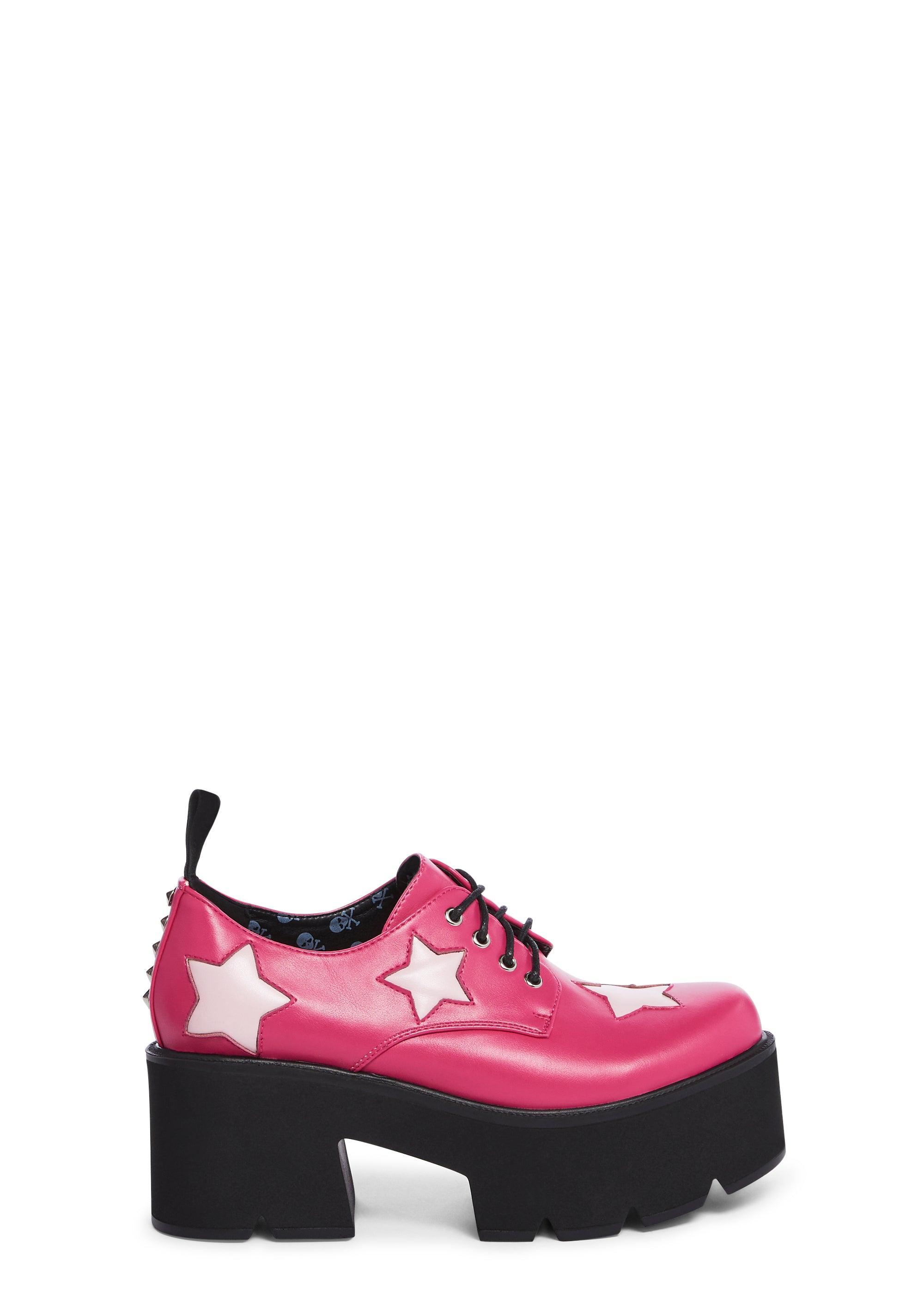 Lamoda Star Pattern Vegan Leather Platform Oxfords - Pink Product Image