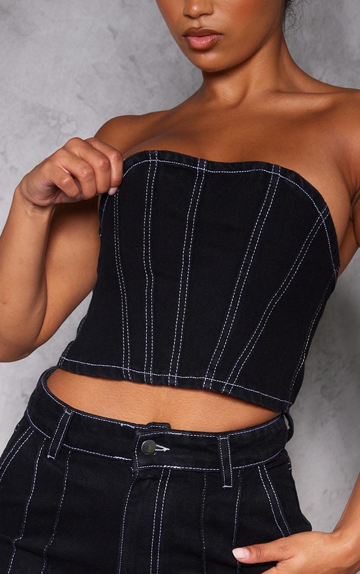 Black Contrast Seam Detail Denim Corset Top Product Image