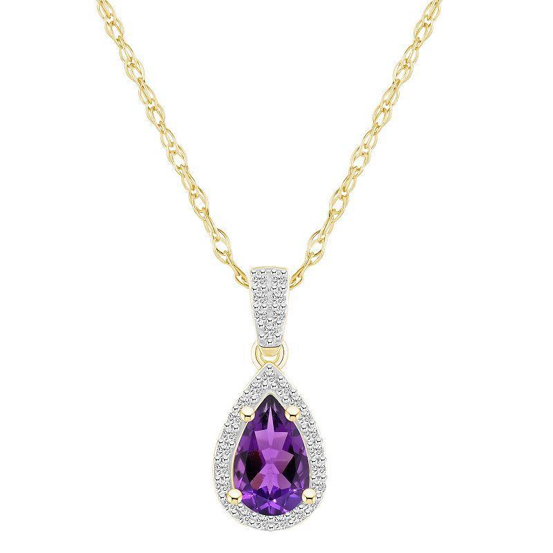 Macys Amethyst (7/8 ct. t.w.) and Created Sapphire (1/6 ct. t.w.) Halo Pendant Necklace in 10K Yellow Gold Product Image