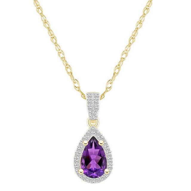 Celebration Gems 10k Gold Gemstone & Lab-Created White Sapphire Teardrop Halo Pendant Necklace, Womens Purple Product Image