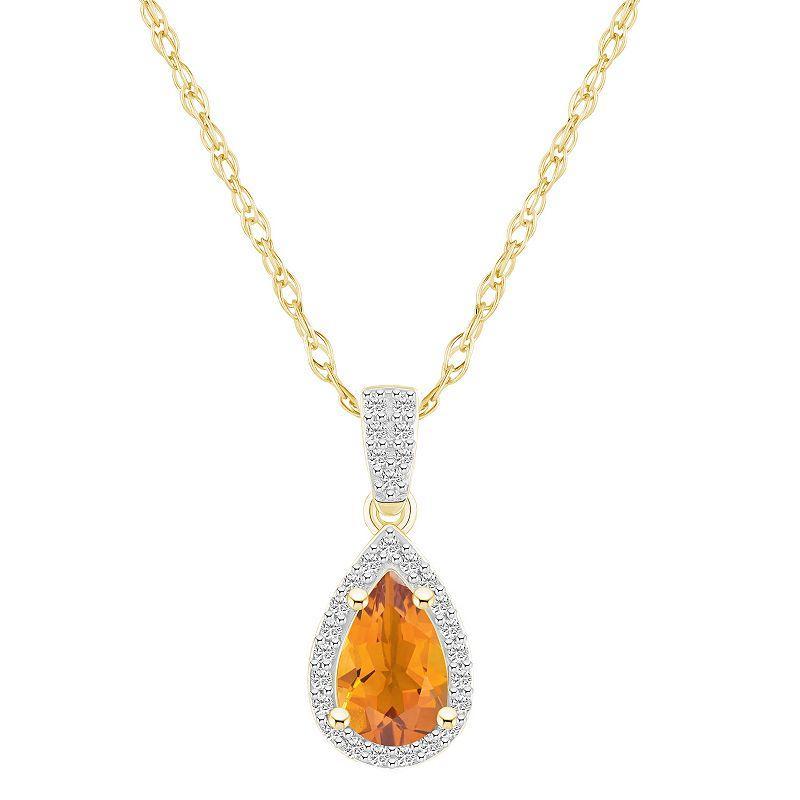 Celebration Gems 10k Gold Gemstone & Lab-Created White Sapphire Teardrop Halo Pendant Necklace, Womens Orange Product Image