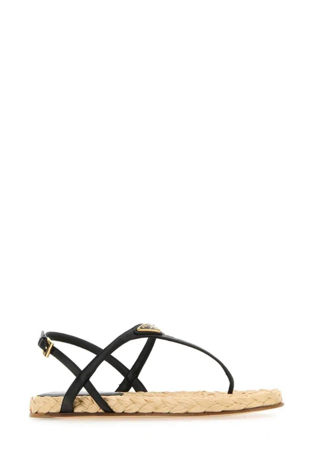 PRADA Black Leather Thong Sandals Product Image