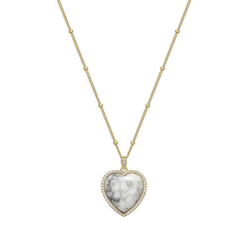 18k Gold Over Silver Genuine Howlite & Lab-Created White Sapphire Heart Pendant Necklace, Womens Product Image