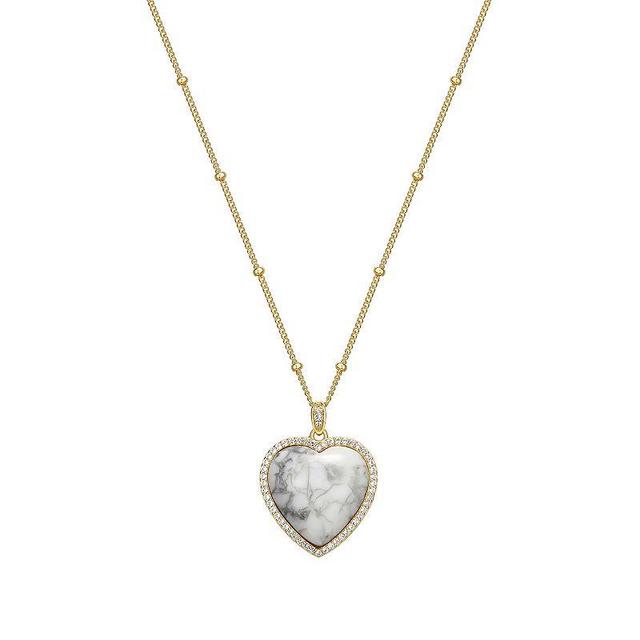 18k Gold Over Silver Genuine Howlite & Lab-Created White Sapphire Heart Pendant Necklace, Womens Gold Tone Product Image