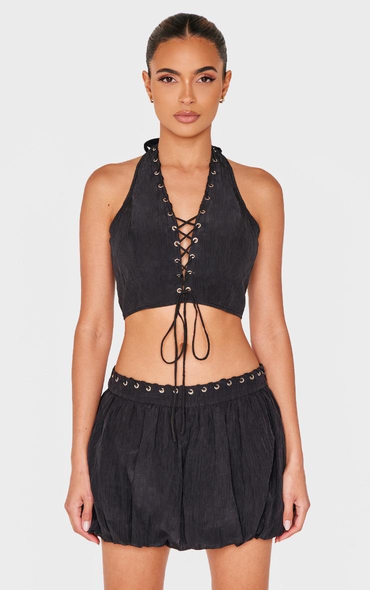 Black Crinkle Eyelet Detail Halterneck Top product image