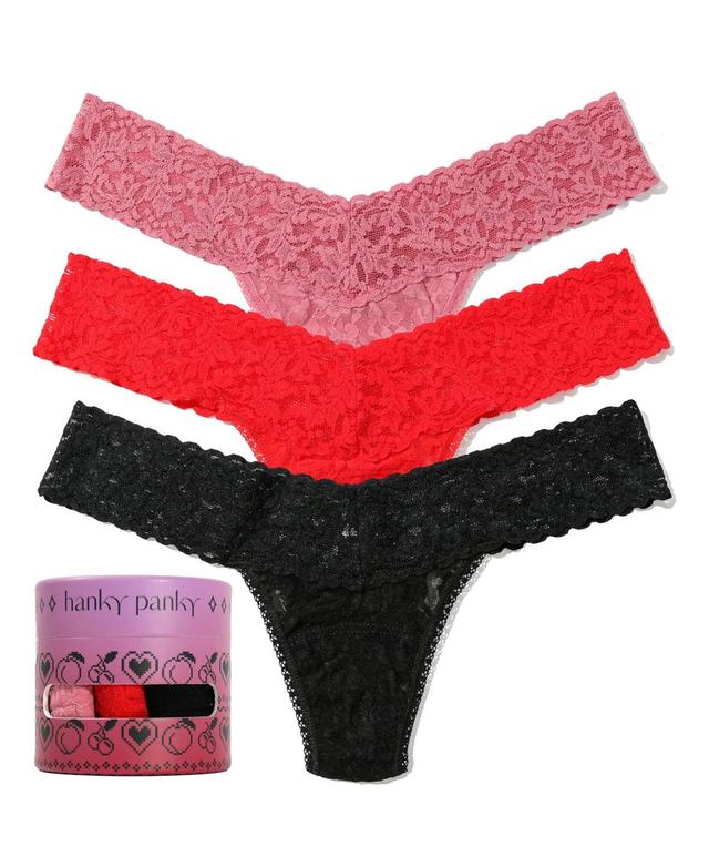 Hanky Panky Womens Holiday 3 Pack Low Rise Thong Underwear - Pink Quartz/Fiery Red Product Image