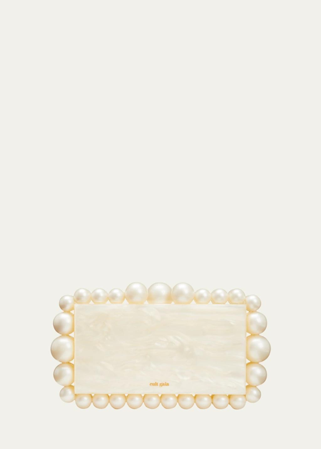 CULT GAIA Eos Beaded Marbled Acrylic Clutch In Ivory Product Image