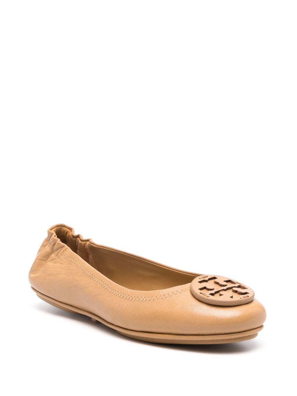 TORY BURCH Double T-plaque Leather Ballerinas In Beige Product Image