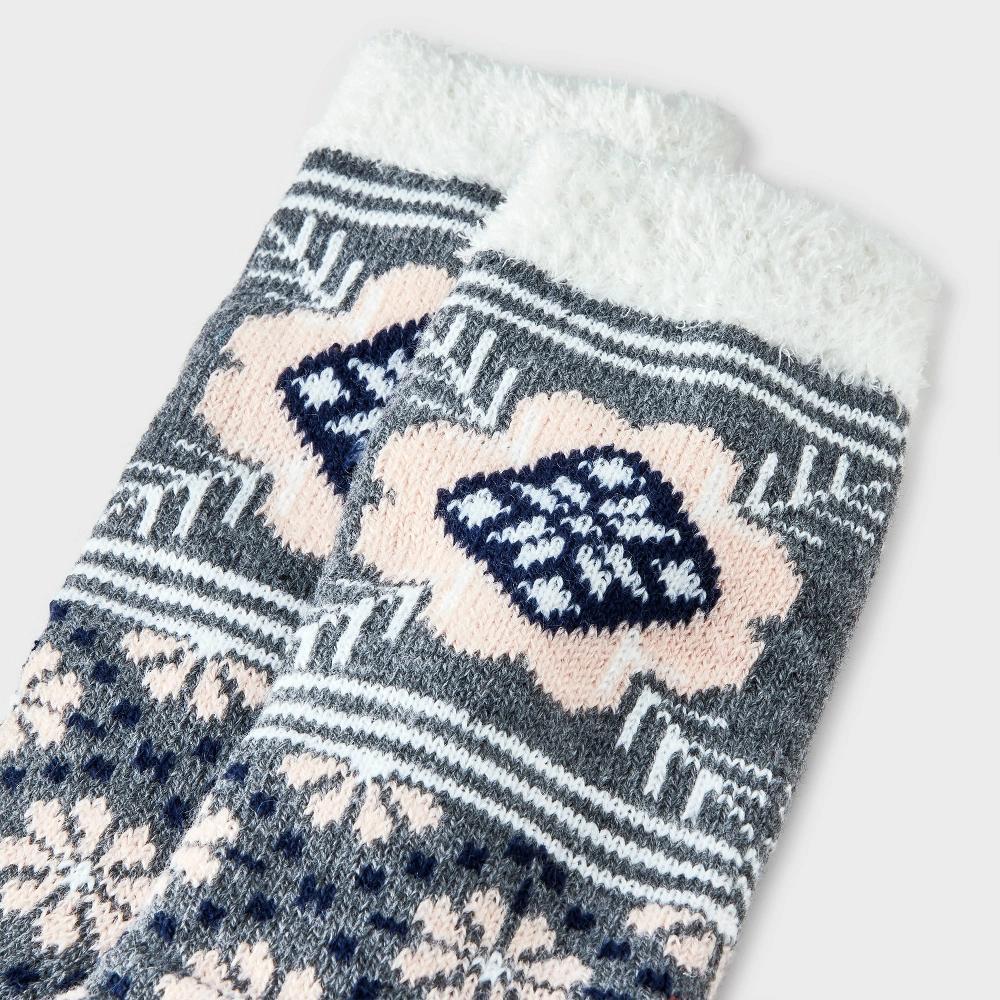 Womens Floral Geo Double Lined Cozy Crew Socks - Auden Charcoal Heather 4-10 Product Image