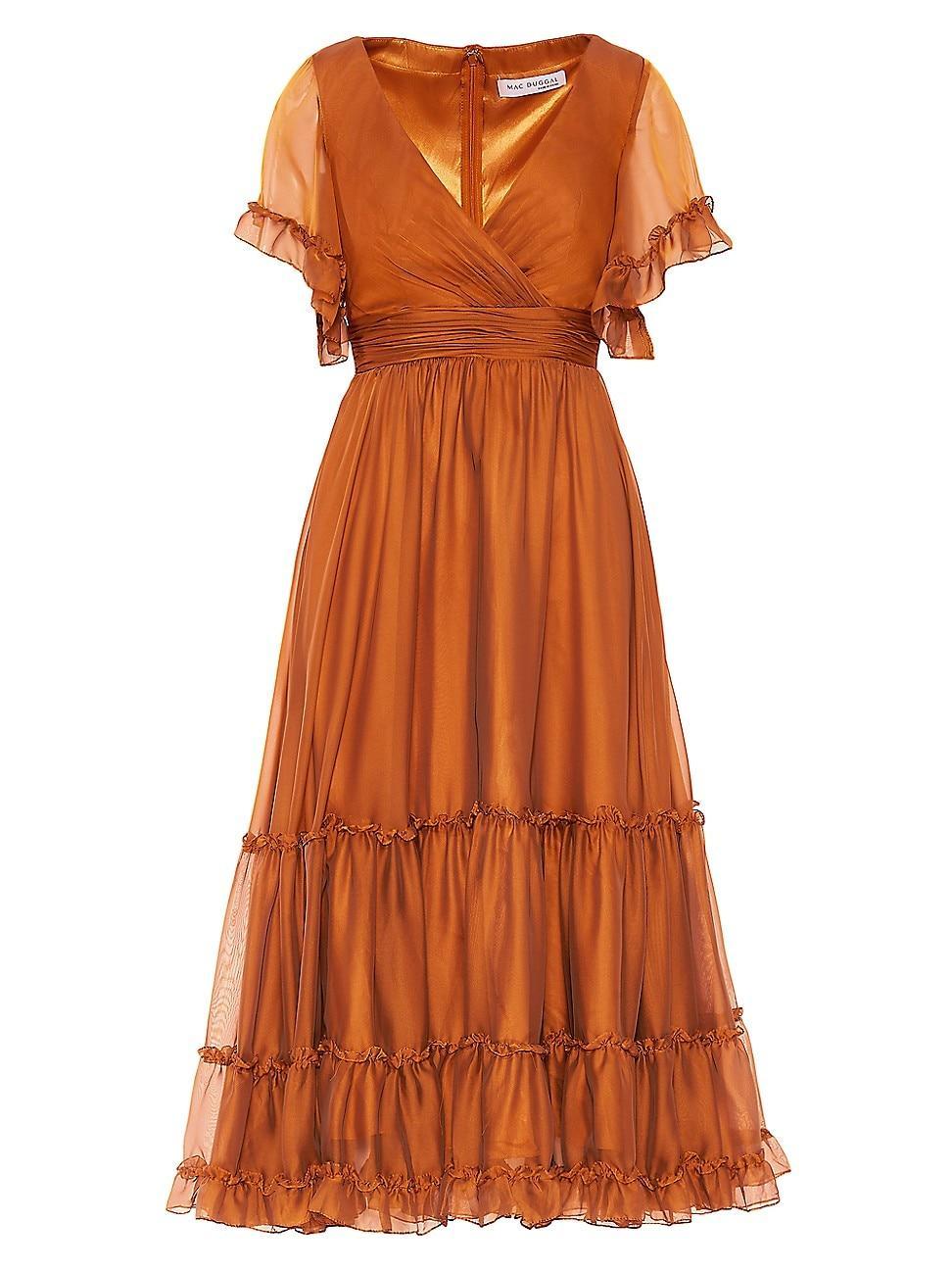 Womens Ruffle-Trim Midi-Dress Product Image