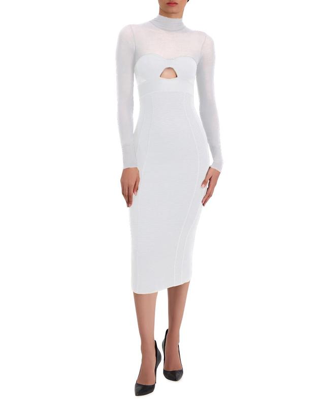 HERVE LEGER Womens Illusion Silk Blend Bodycon Corset Dress - Alabaster White Product Image