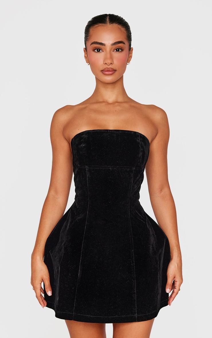 Petite Black Bandeau Structured Velvet Mini Dress Product Image