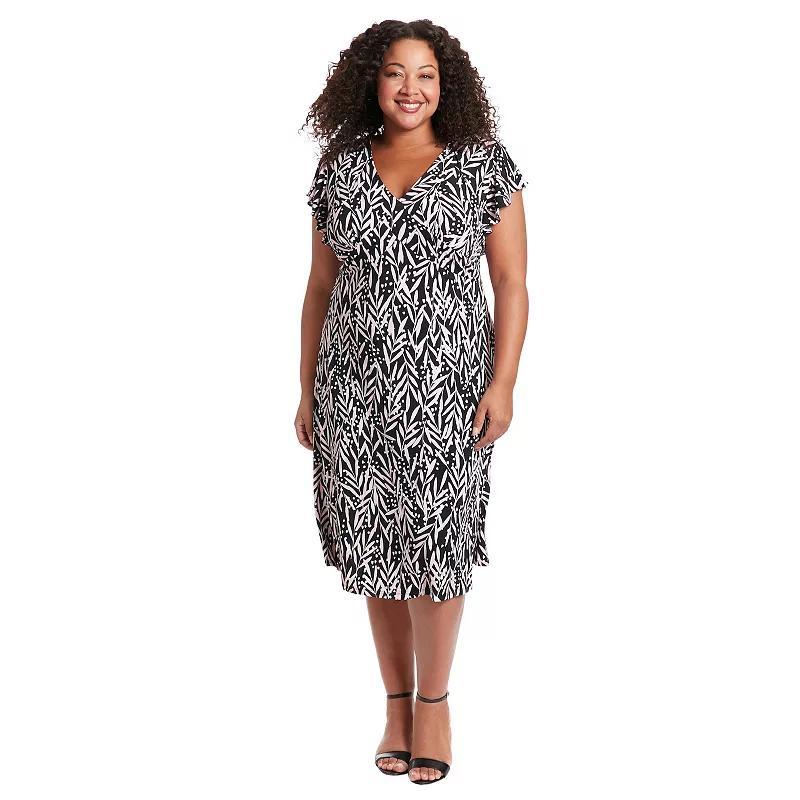 Plus Size London Times Ruffle Sleeve V-Neck Midi Dress, Womens Product Image