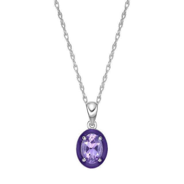 Gemminded Sterling Silver Amethyst with Purple Enamel Oval Pendant Necklace, Womens Product Image