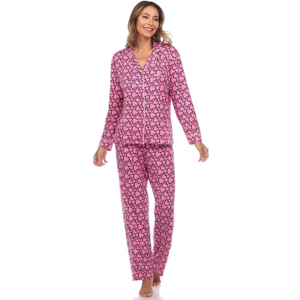 Women's Long Sleeve Heart Print Pajama Set Pink Large - White Mark Product Image