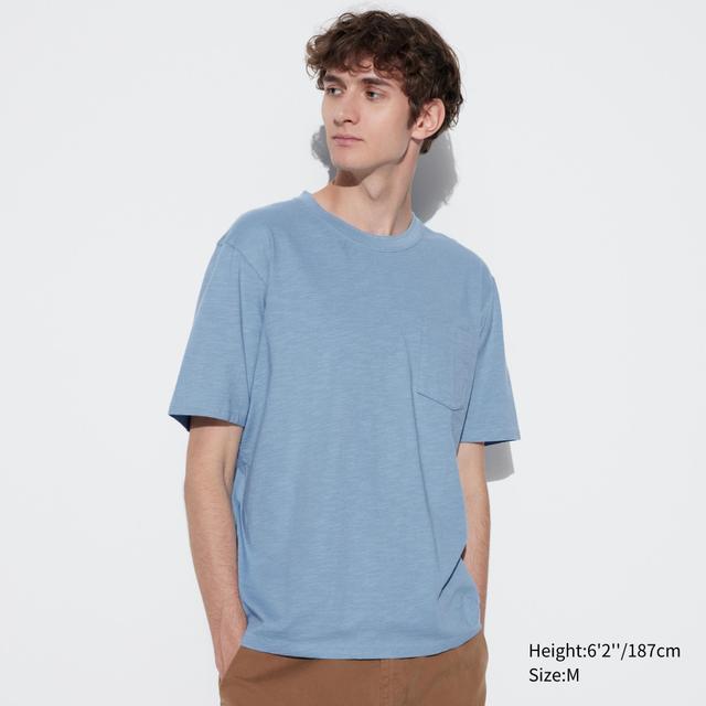 Mens Slub Cotton Crew Neck T-Shirt Blue XS UNIQLO US Product Image