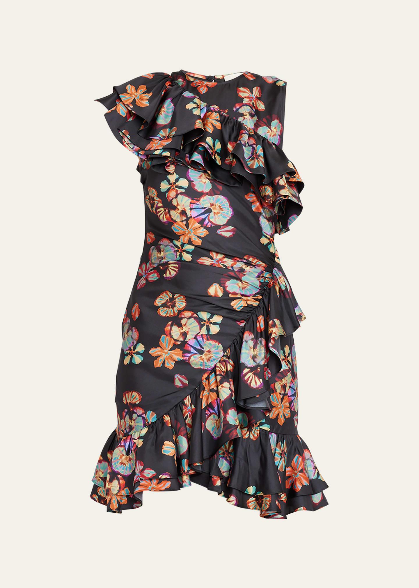 Candace Ruffled Floral Silk Mini Dress Product Image