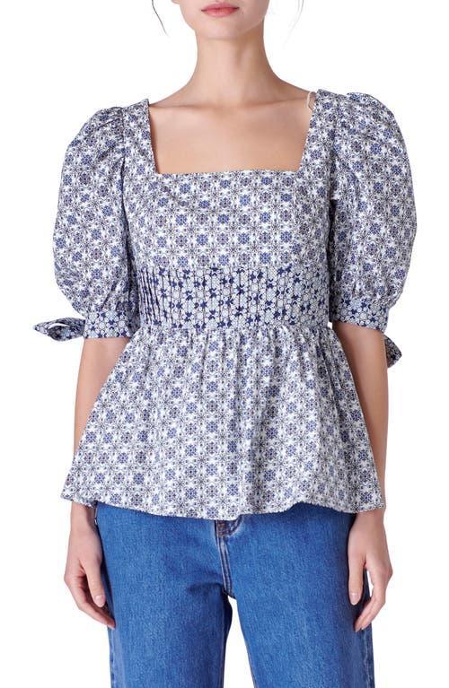 English Factory Mixed Print Cotton Peplum Top Product Image