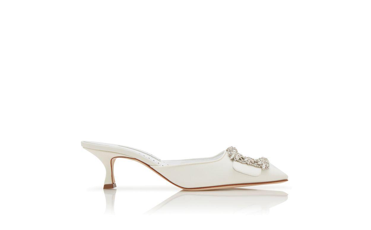 MAYSALE BRIDAL  White Crepe de Chine Jewel Buckle Mules Product Image