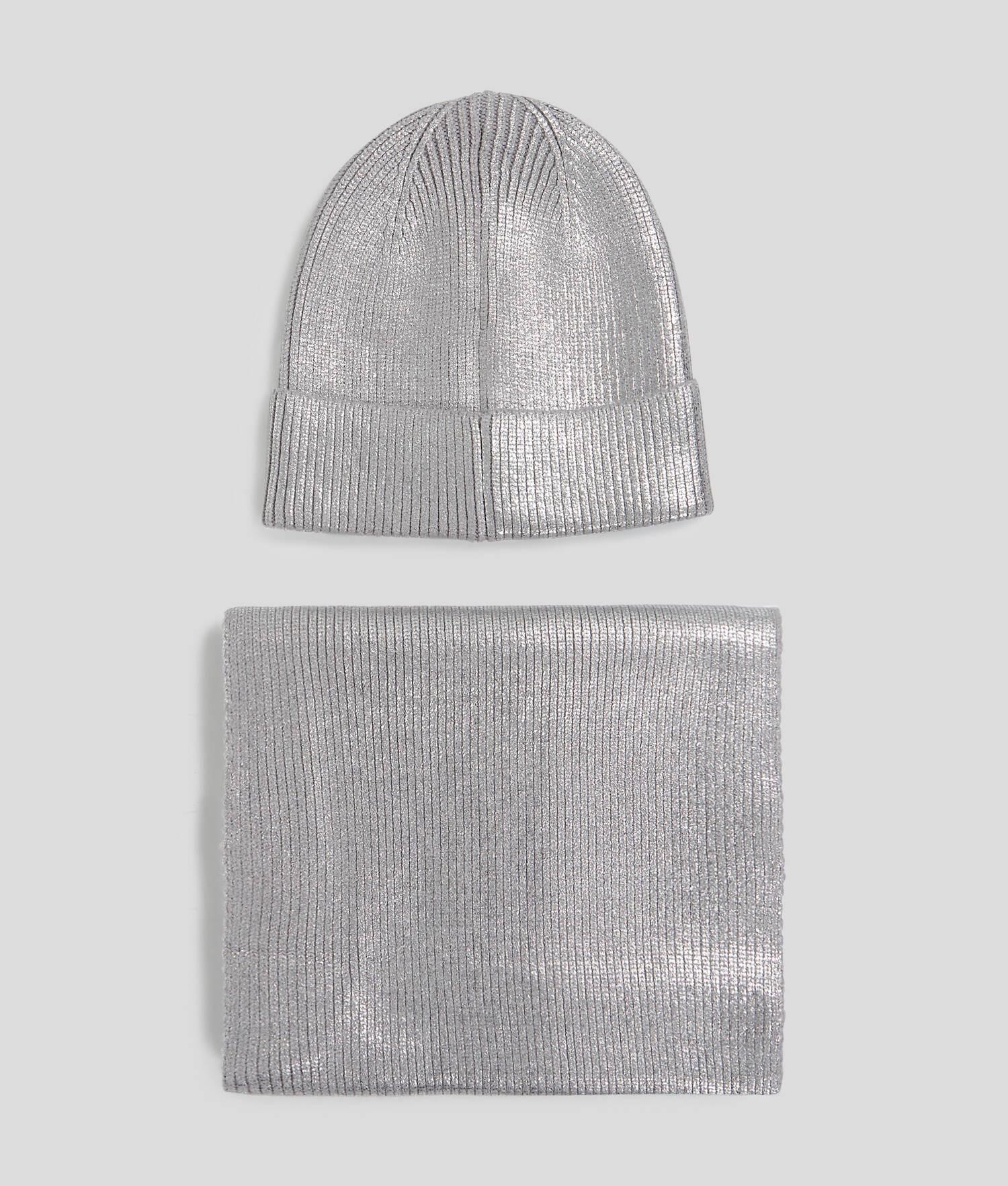 METALLIC BEANIE AND SCARF GIFT SET Product Image