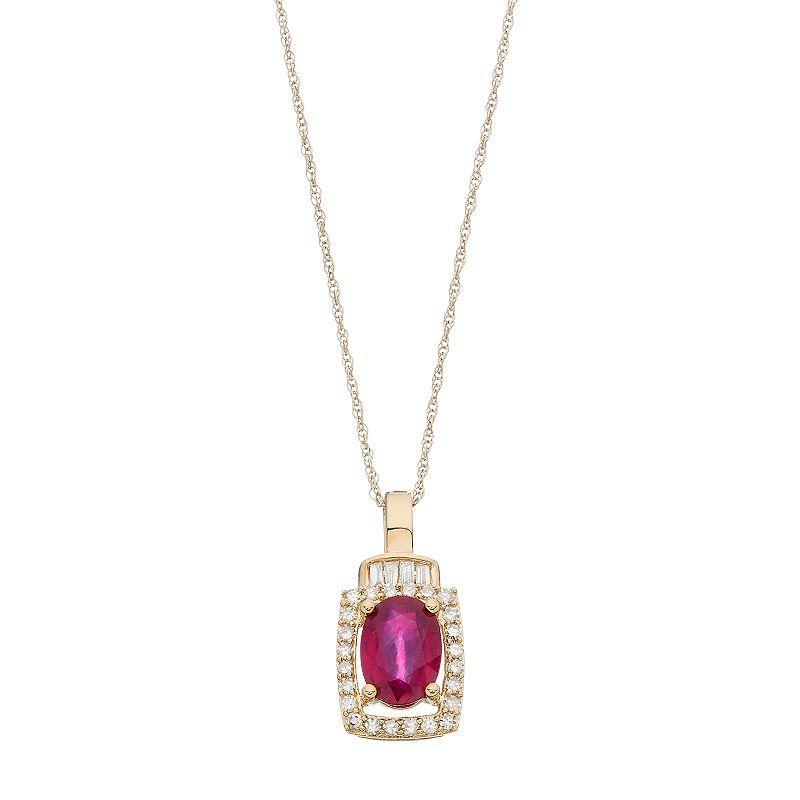 10k Gold Ruby & 1/5 Carat T.W. Diamond Rectangle Halo Pendant, Womens Product Image