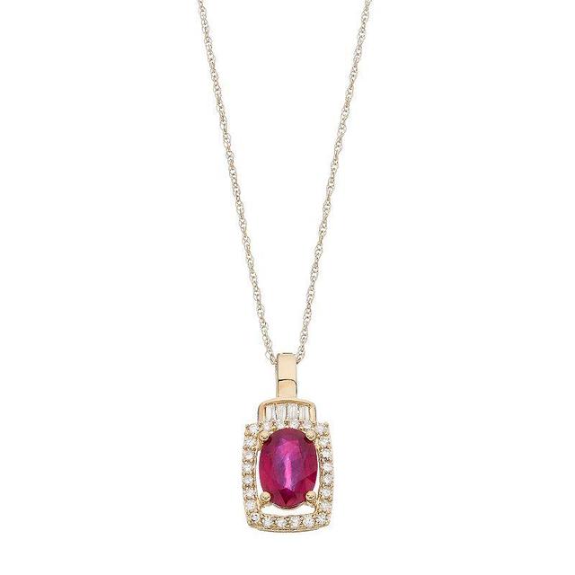 10k Gold Ruby & 1/5 Carat T.W. Diamond Rectangle Halo Pendant, Womens Product Image