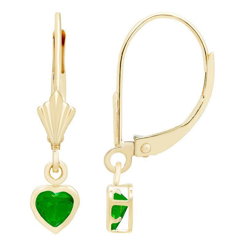 14k Gold Cubic Zirconia Heart Dangle Earrings, Womens, Green Product Image