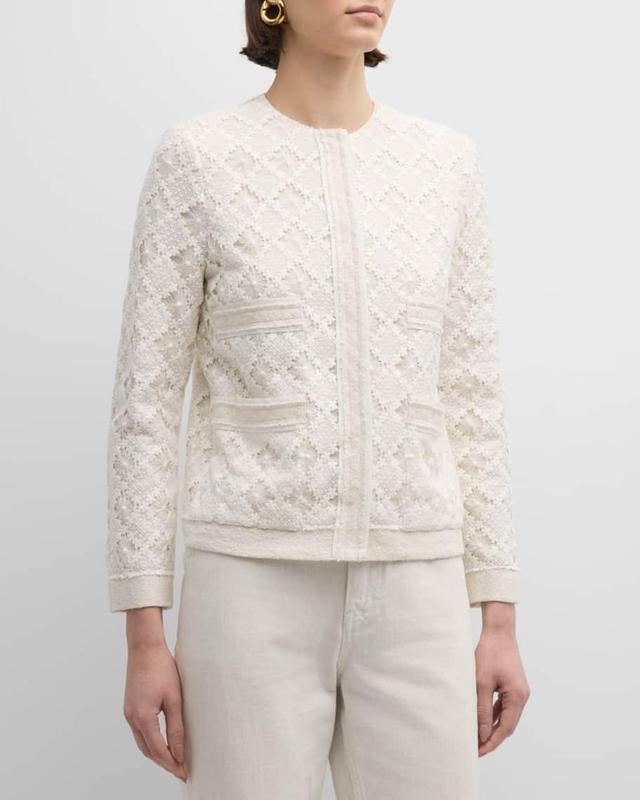 Mixed-Media Guipure Lace And Metallic Tweed Jacket Product Image