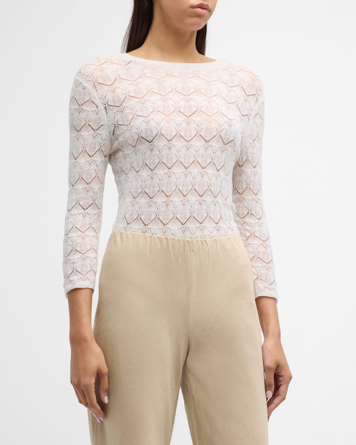 Fine Lace 3/4-Sleeve Crewneck Top Product Image