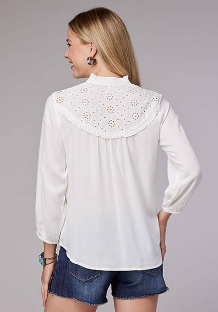 Roper® Ladies' White 3/4 Sleeve Eyelet Yoke Blouse Product Image