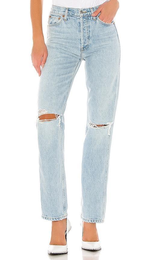 Womens High-Rise Ripped-Knee Loose Jeans Product Image