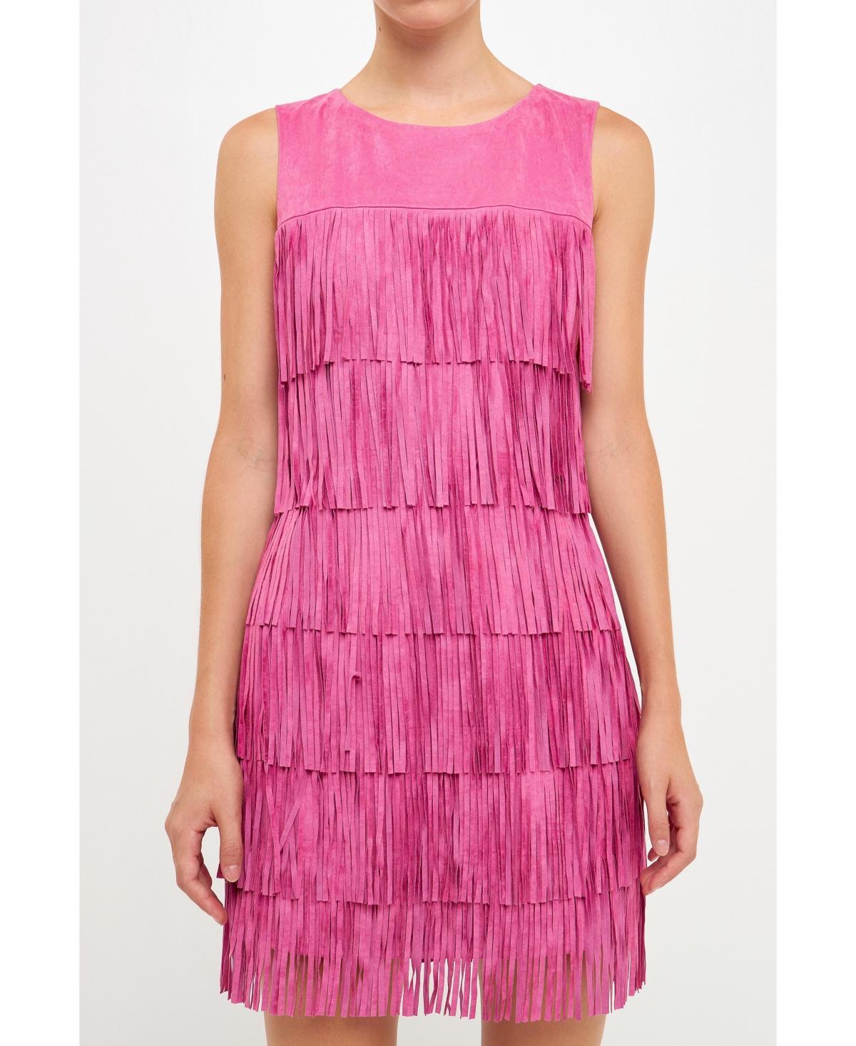 Endless Rose Fringe Faux Suede Minidress in Pink at Nordstrom, Size Medium Product Image