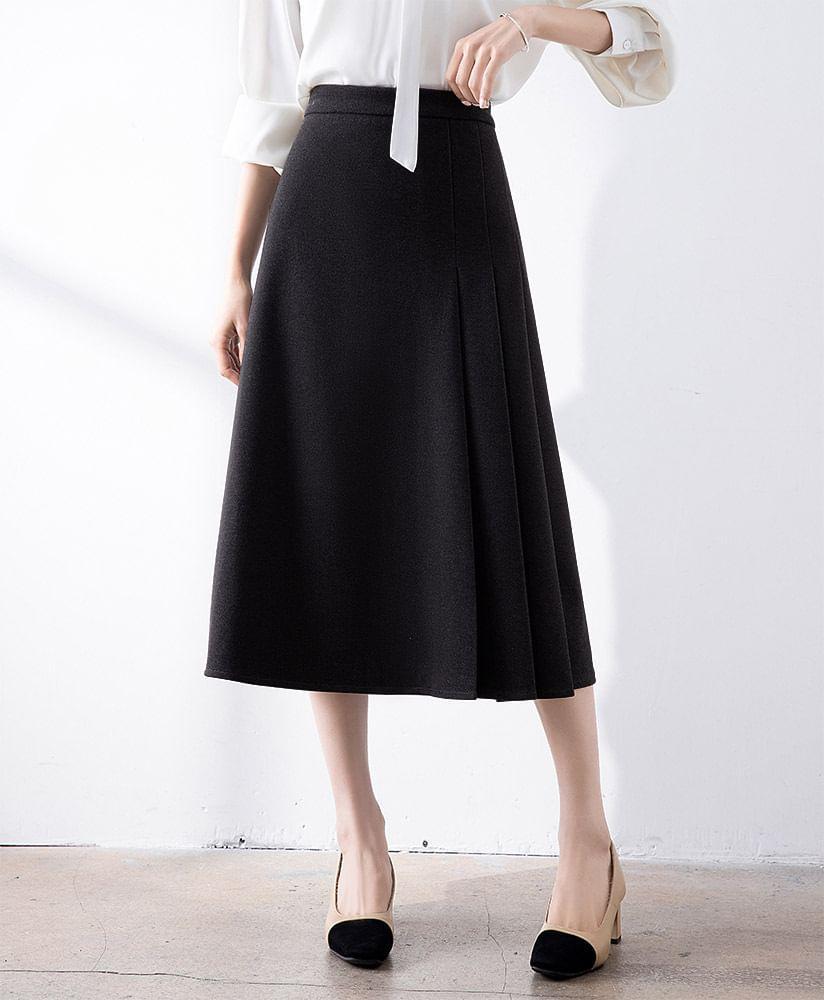 High Rise Plain Accordion Pleated Midi A-Line Skirt Product Image