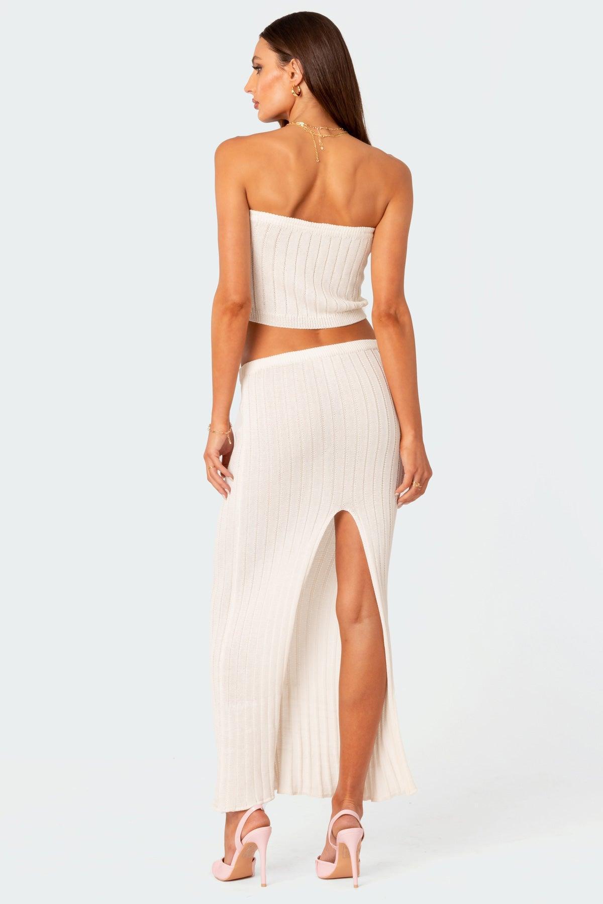 Rosebud Knit Low Rise Back Slitted Maxi Skirt Product Image