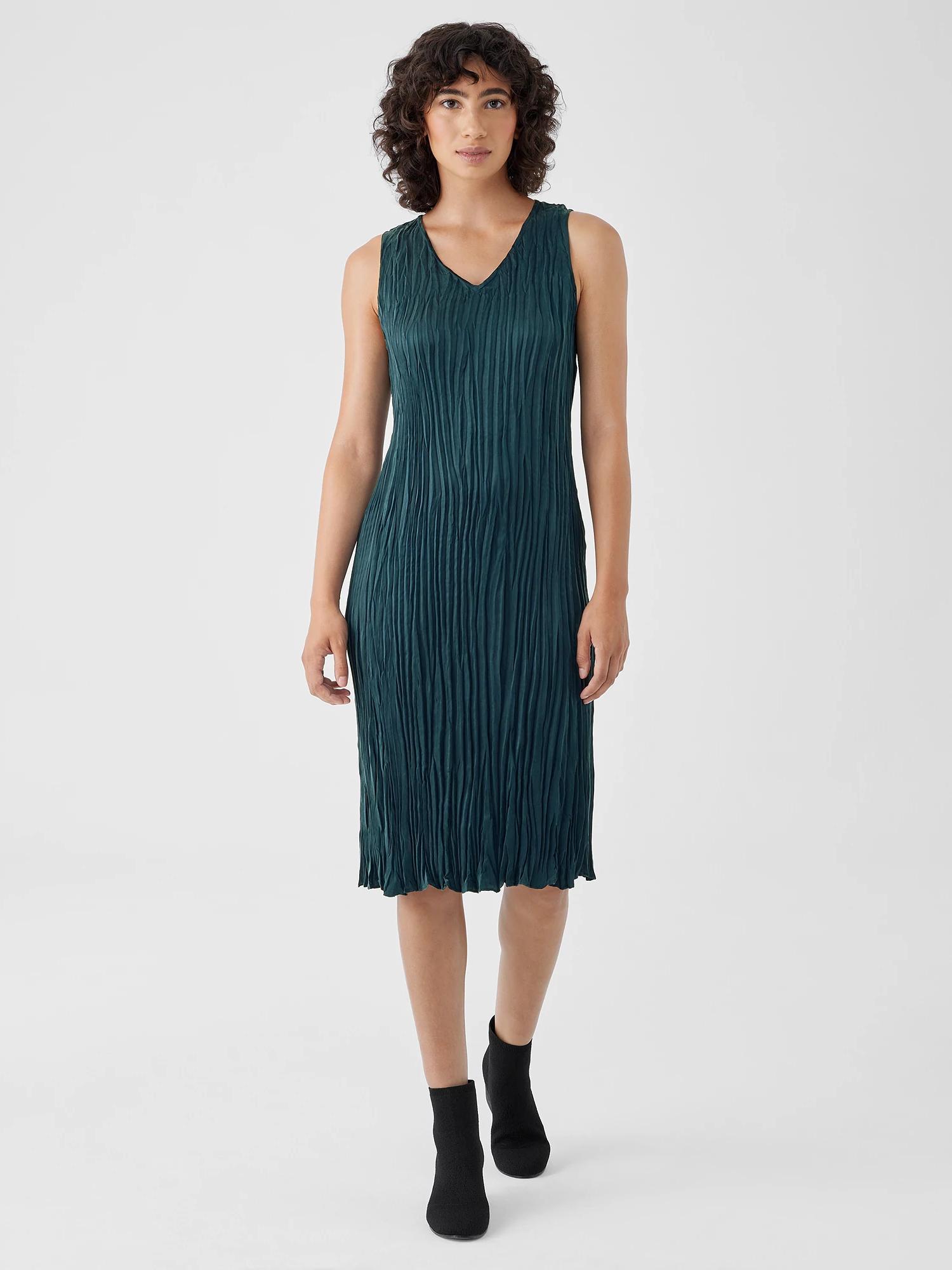 EILEEN FISHER Crushed Cupro V-Neck Dressfemale Product Image