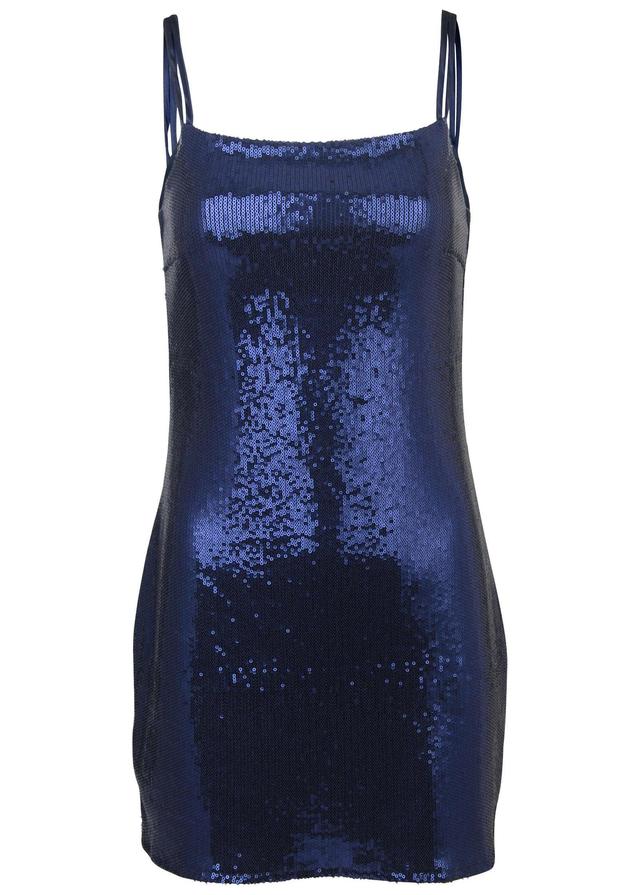 Double Strap Sequin Mini Dress - Navy Product Image