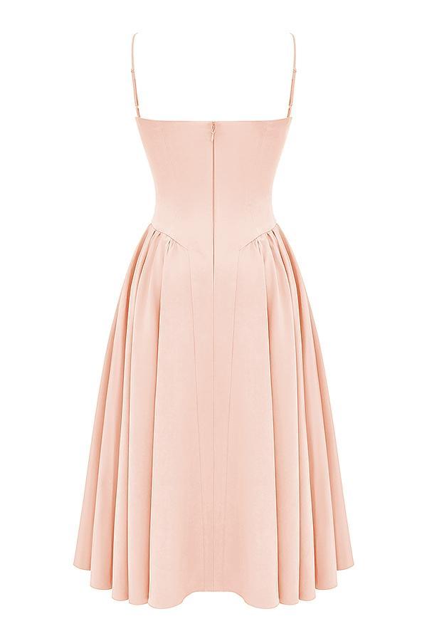 Samaria Peach Parfait Twill Corset Midi Dress Product Image