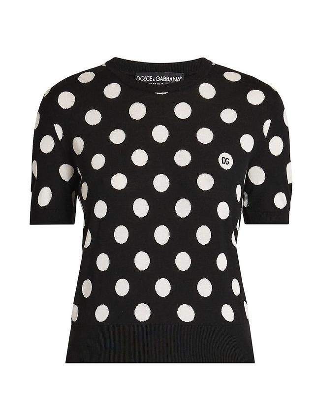 Womens Polka-Dot Wool & Silk-Blend Top Product Image