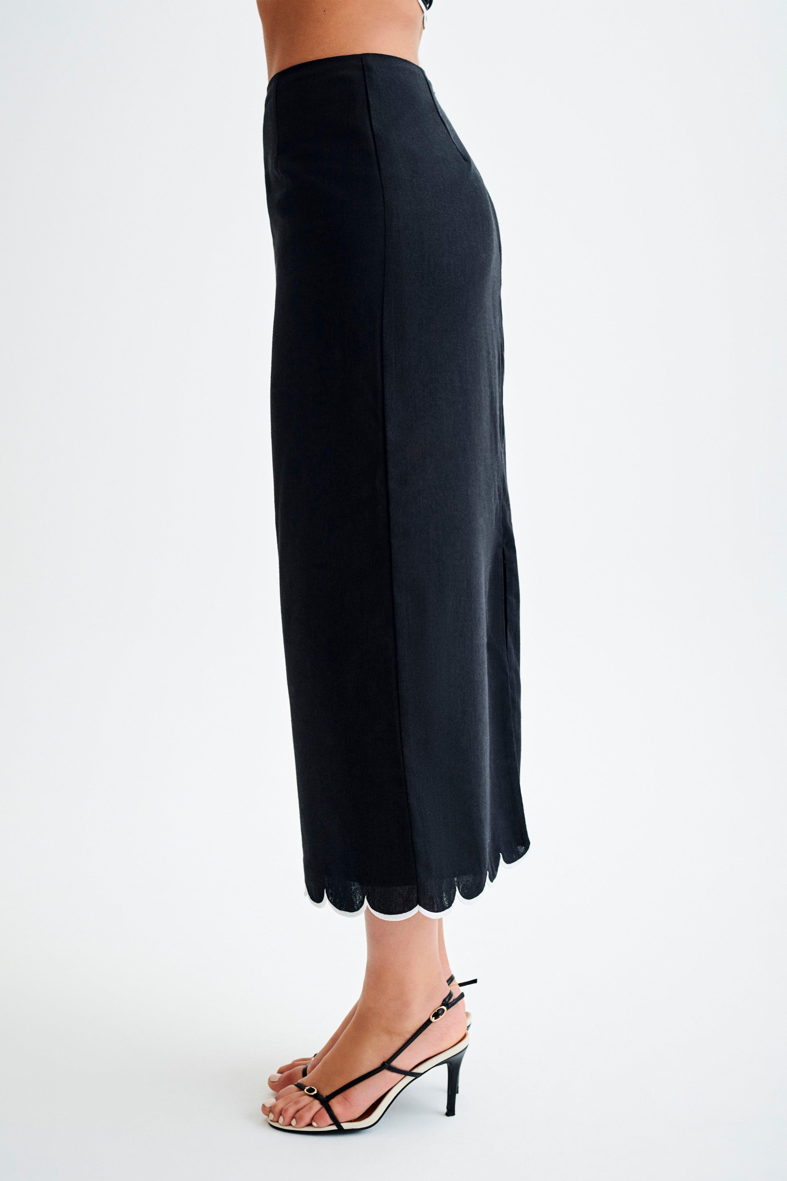 Alessio Scalloped Midi Skirt - Black Product Image