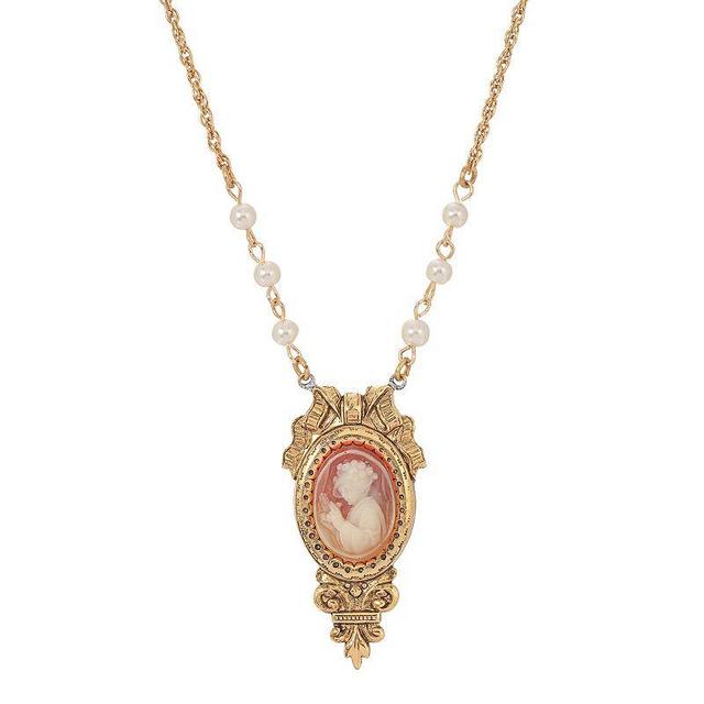 1928 Gold Tone Simulated Pearl Cameo Necklace, Womens Orange Product Image