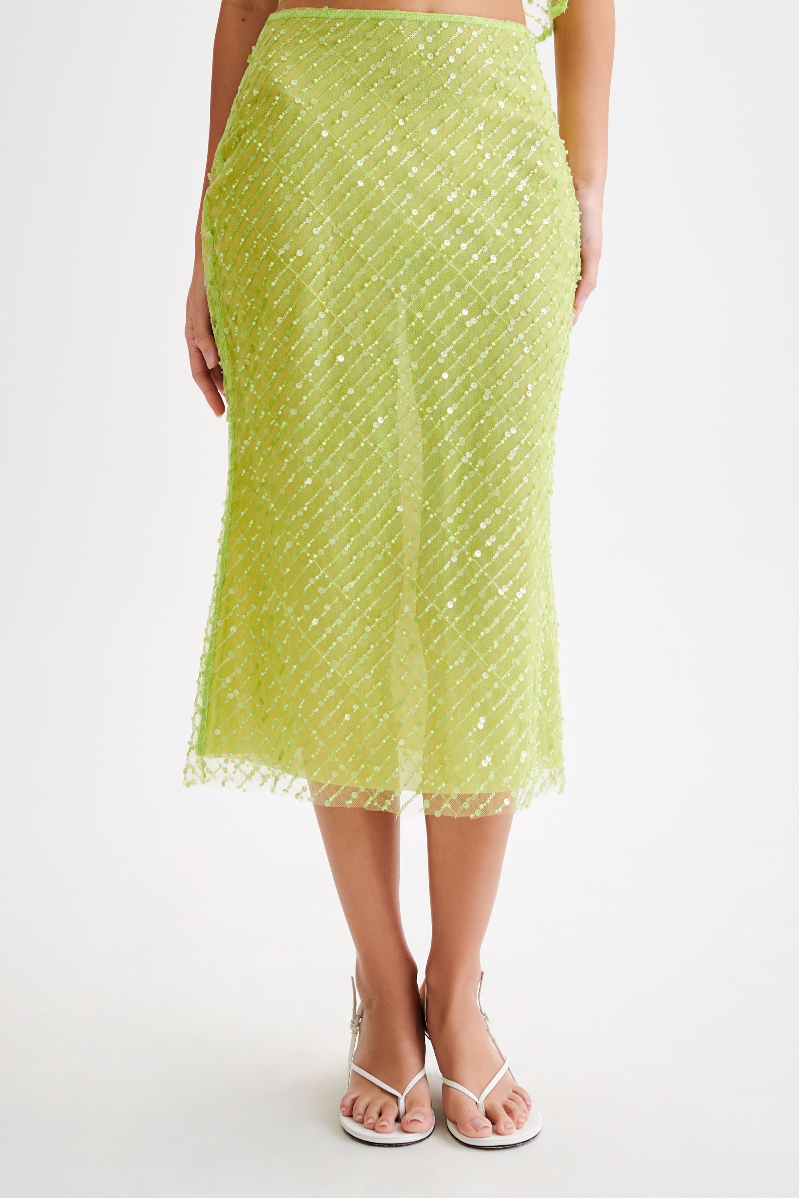 Brynne Sequin Midi Skirt - Parakeet Green Product Image