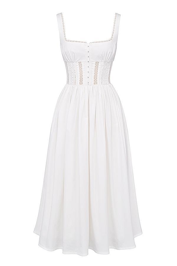 Perle White Lace Trim Midi Dress Product Image