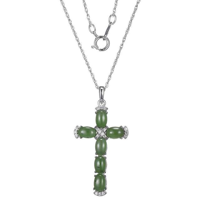 Dynasty Jade Sterling Silver Nephrite Jade & Lab-Created White Sapphire Cross Pendant Necklace, Womens Green Product Image