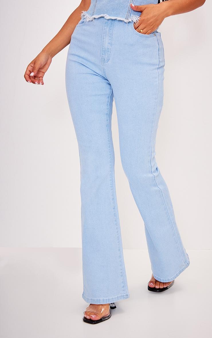 Petite Light Blue Stretch Denim Flare Jeans Product Image