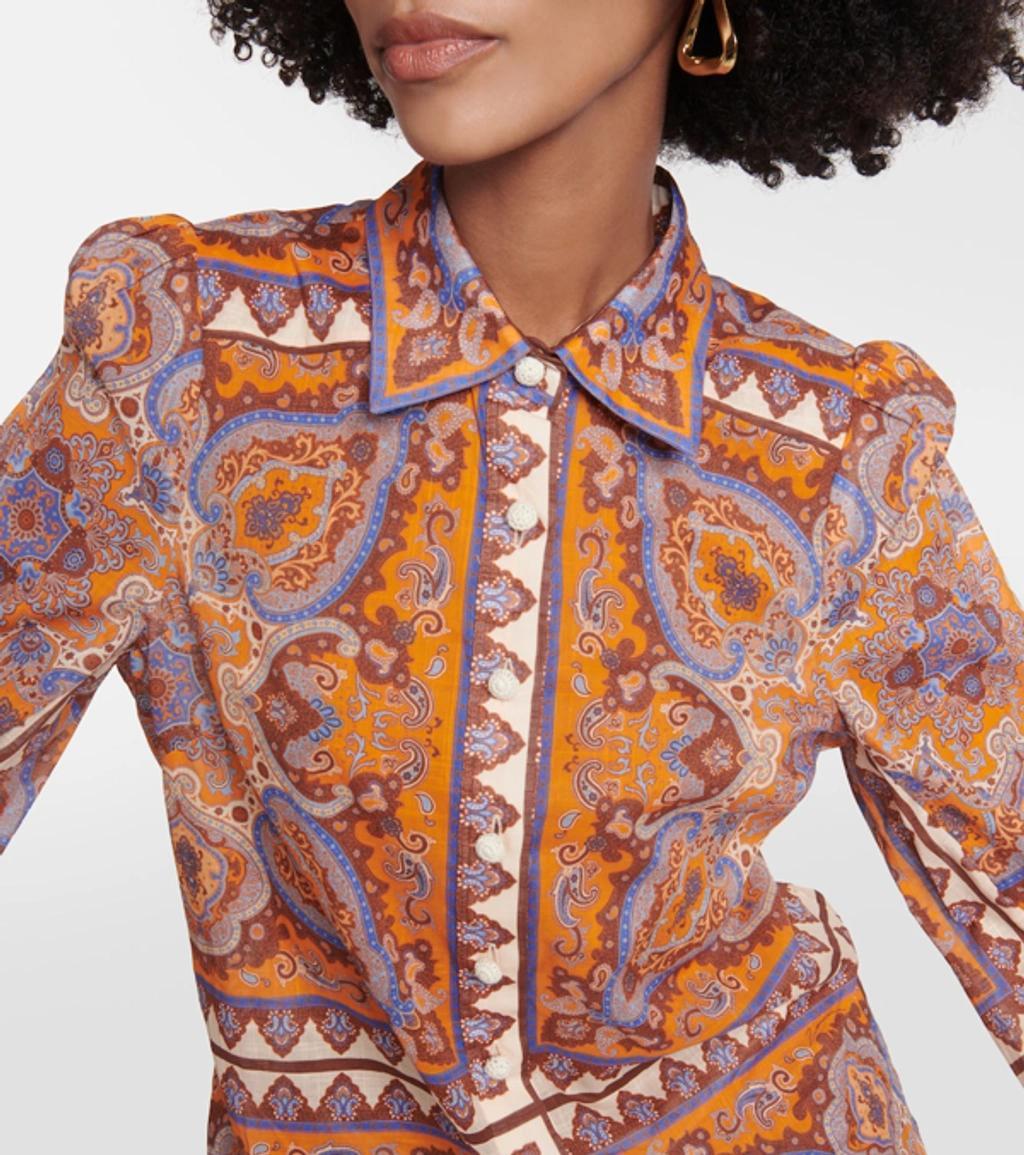 ZIMMERMANN Halcyon Printed Cotton Shirt In Orange Product Image